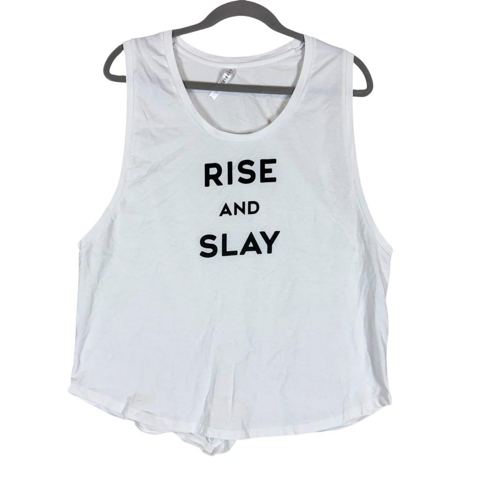 Fabletics Tank Top Womens Large White Rise And Slay Graphic Muscle Workout Gym